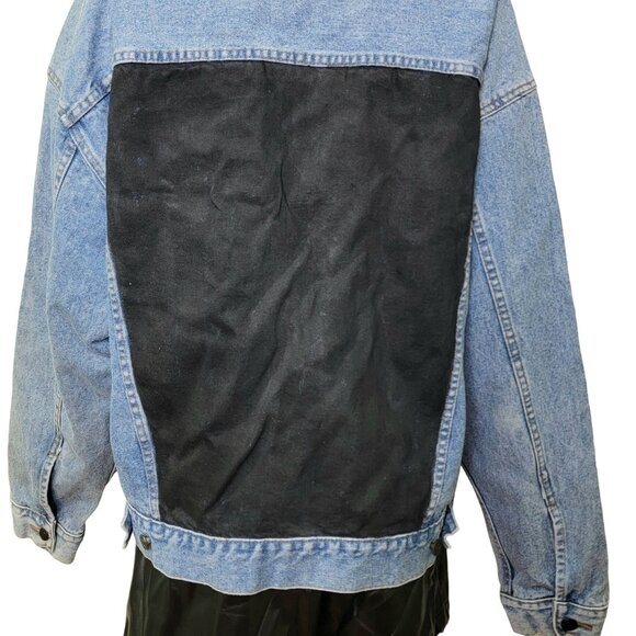 Vintage 90s Denim Jacket Women Medium Wash Dakota Blue Jean Black Coat 10 8 Fall - Picture 15 of 16